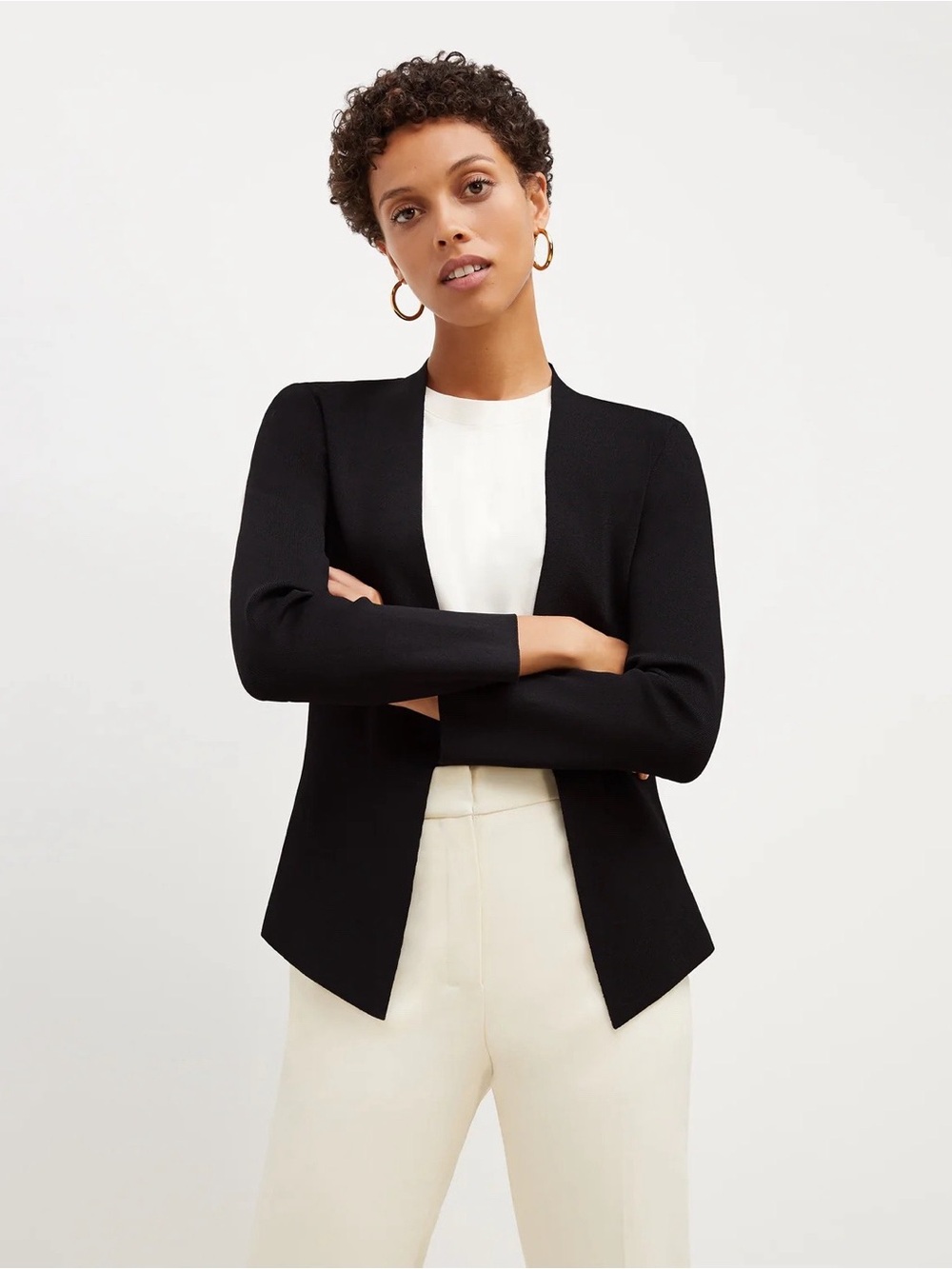 M.M. LaFleur The Woolf Jardigan Open Front Knit Cardigan Sweater in Black